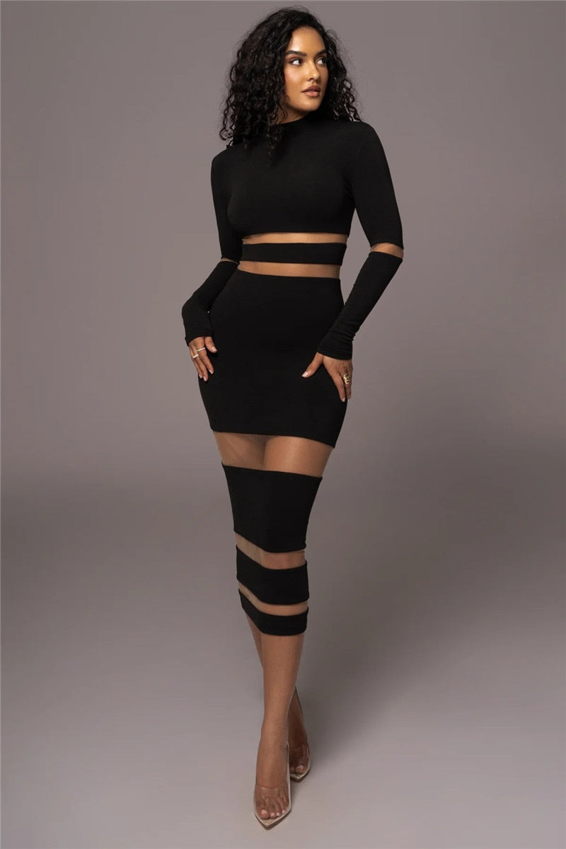 Kvinna Midi Klänning Transparent Mesh Polyester Spandex 2