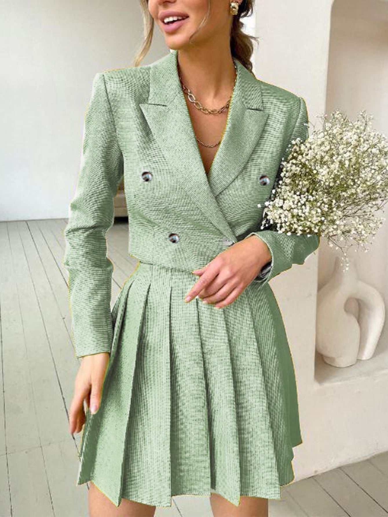 Dam Set Blazer A-Line Hög Vik Kjol Polyester-6