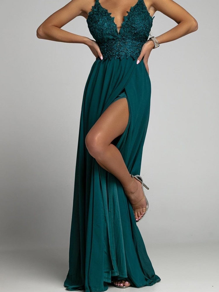 Variant image for Kvinna Lång Klänning V-hals Syntetfiber Ankellång Ärmlös-5