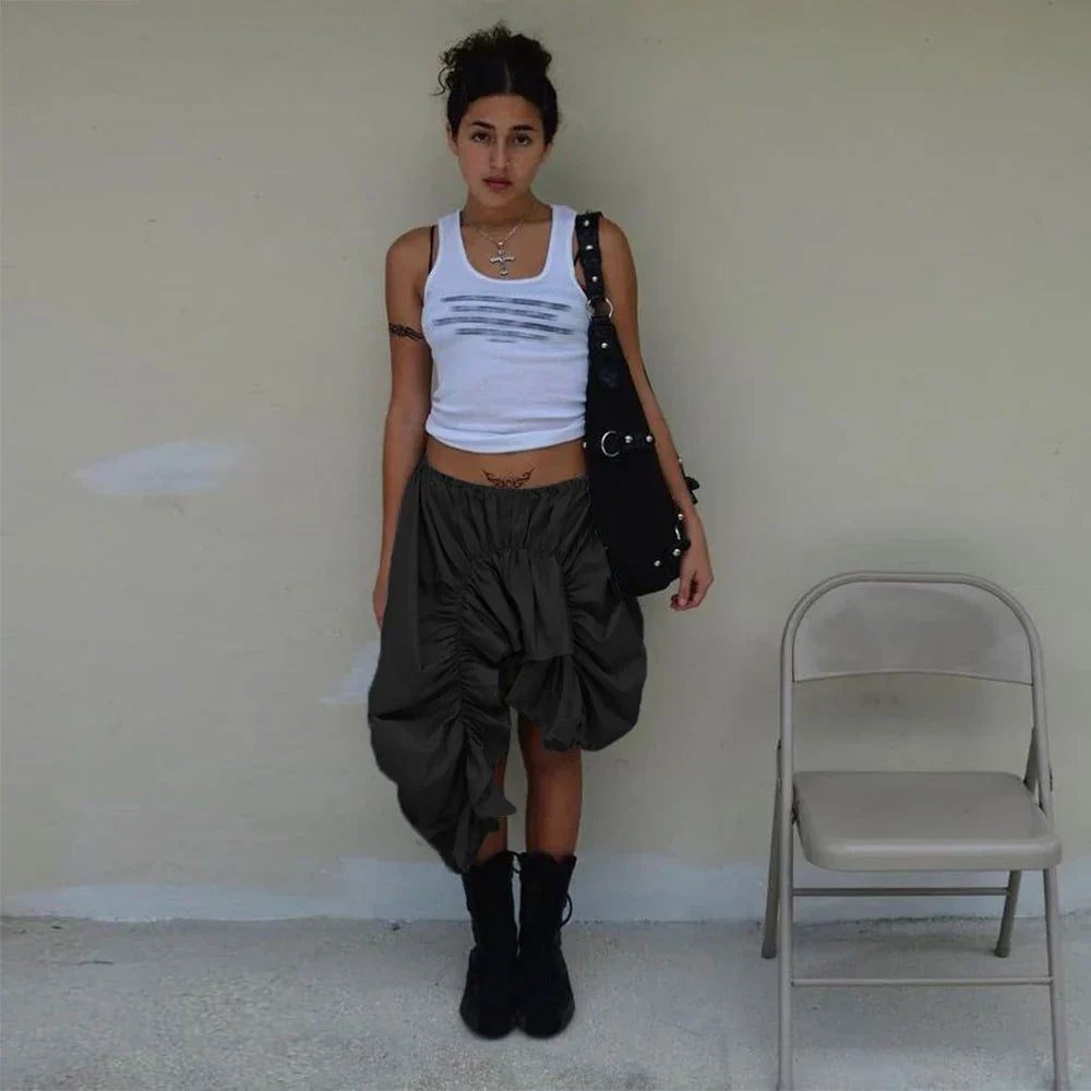 Dam Midi Rock Asymmetrisk Bomull Polyester-5