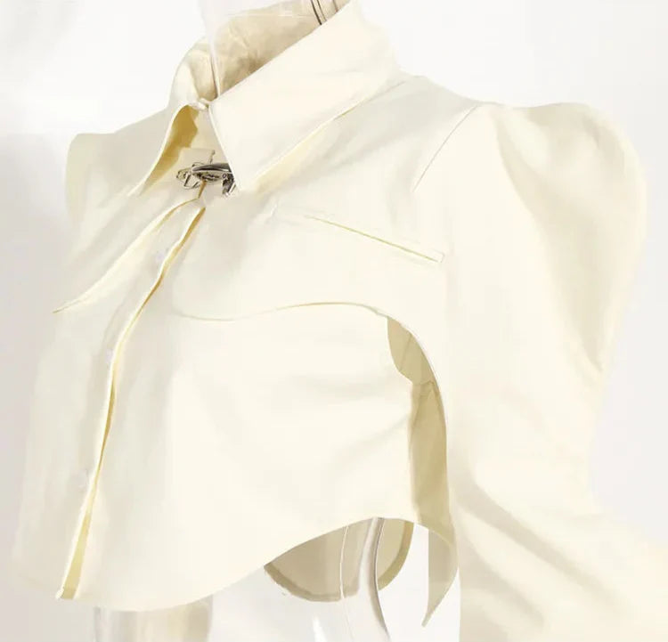 Vit Dam Blus Kortärmad Bomull och Polyester med Blommande Ärmar-5