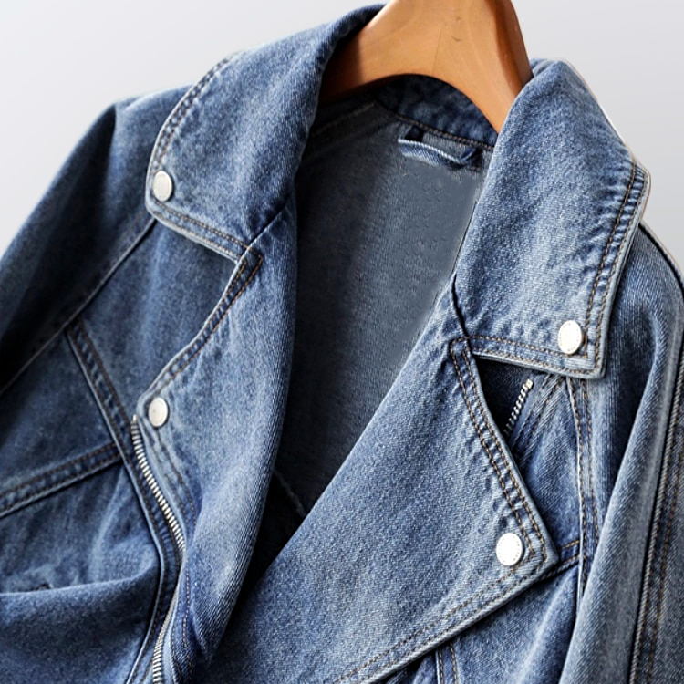 Dam Vintage Denimjacka Urban Stil Tvättad Denim-2