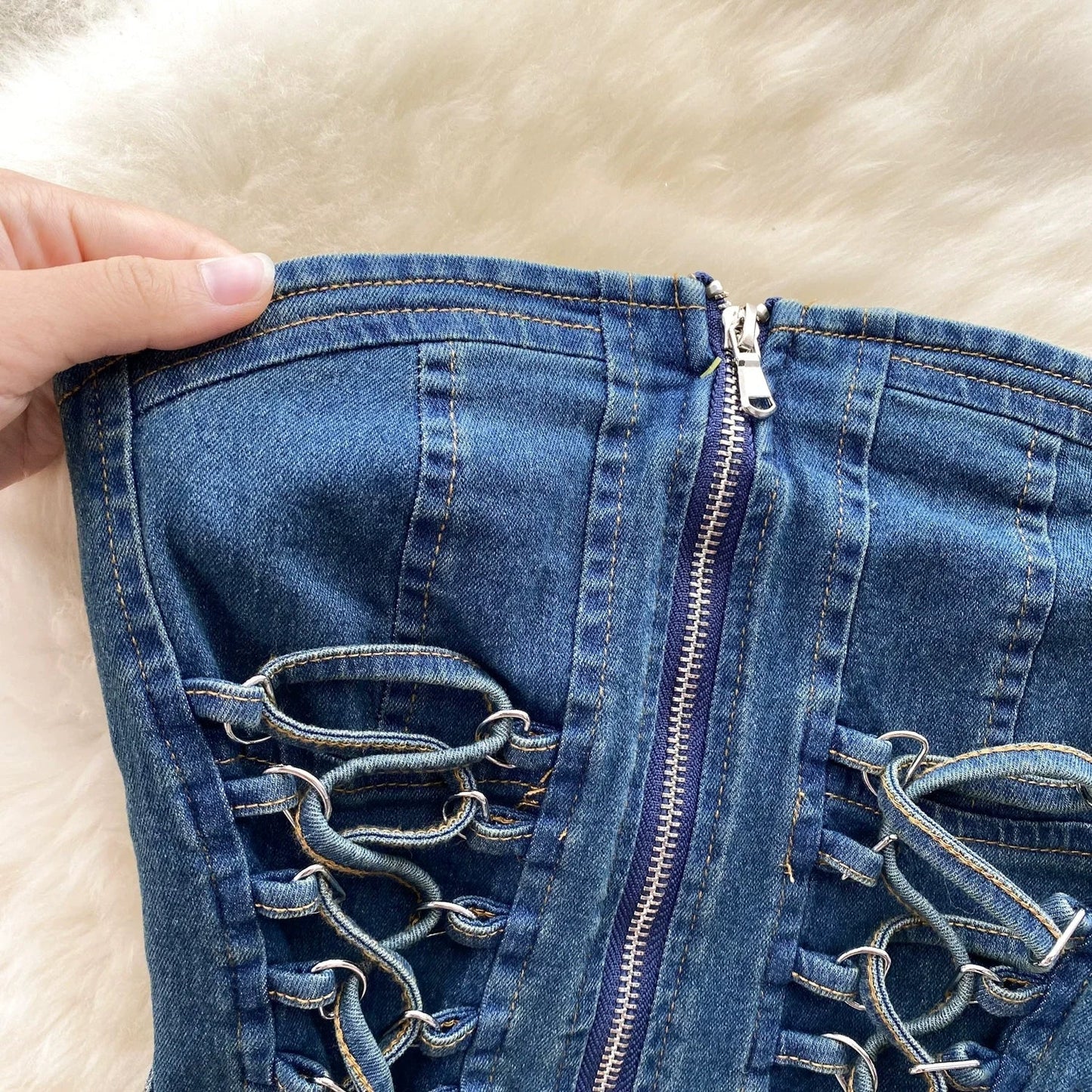 Matchande Set Dam Monokrom Kort Akryl Spandex Denim-3