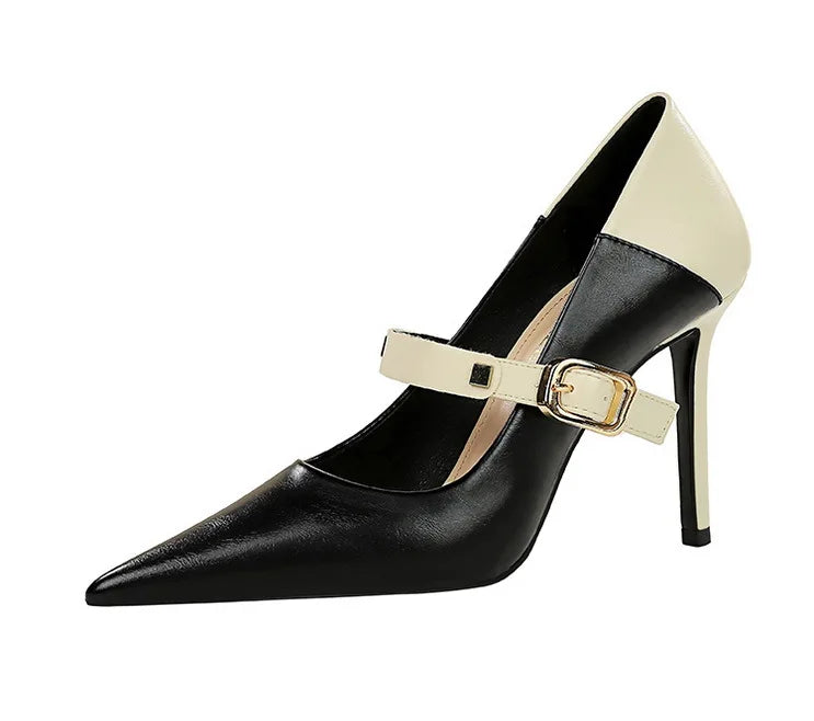 Dam Stiletto Klackar med Hög Klack – PU och Gummi, Elegant Design för Fest och Vardag, Klackhöjd 10 cm, Flera Färger, Storlek 36-41 2