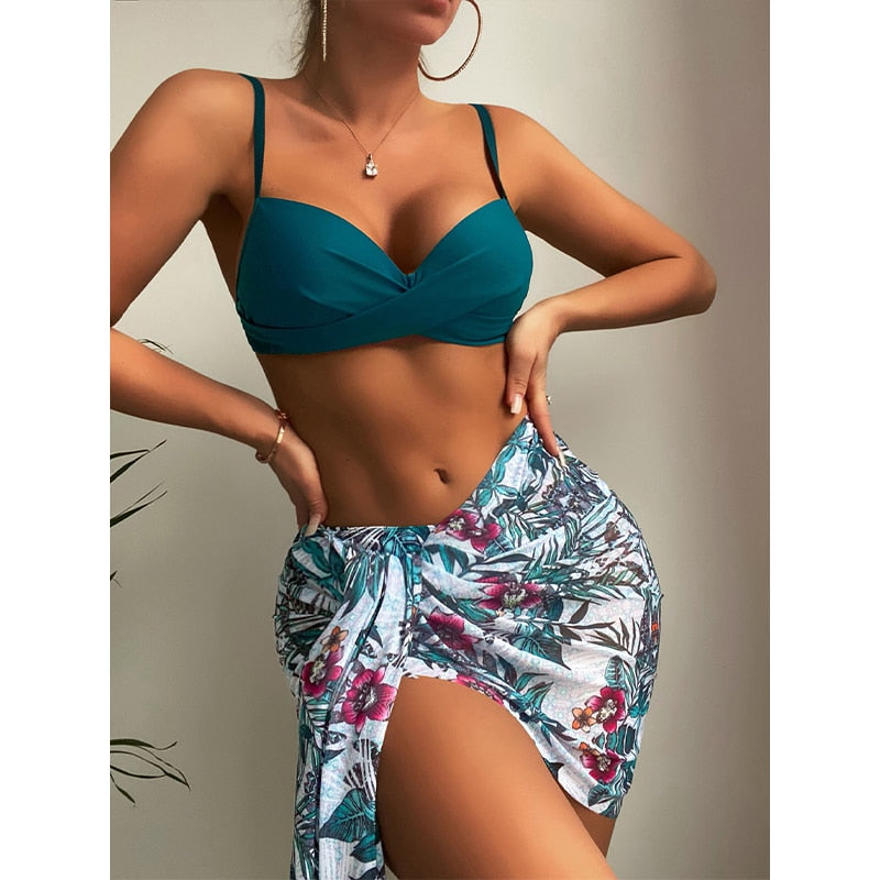 Dam Bikiniset 3 Delar Färgglad Högkvalitativ Nylon Spandex 8