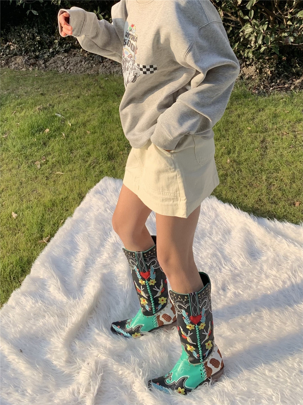 Herr Cowboy Stövlar Läder Traditionell Design-5