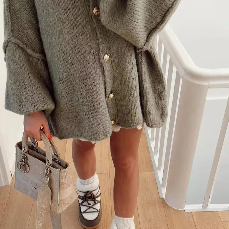 Lång Kofta Dam Generös Passform Mjuk Stickad 2