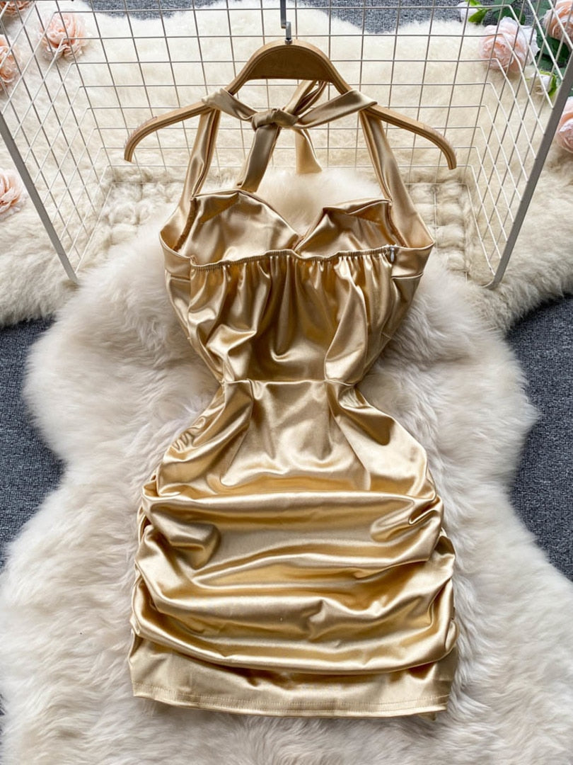 Kvinnors Miniklänning Halterneck Satin Polyester-2