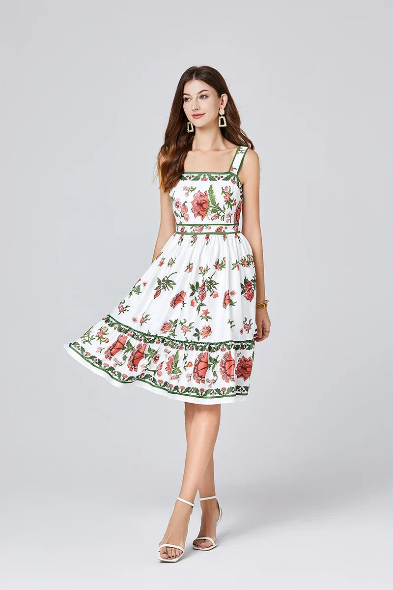 Kvinnors Midi Klänning A-linjeformad Bomull Polyester Acetat-6