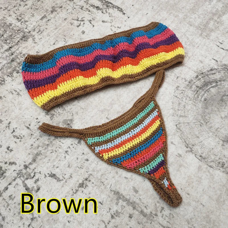 Dam Bandeau Bikini Randmönster Polyester-6