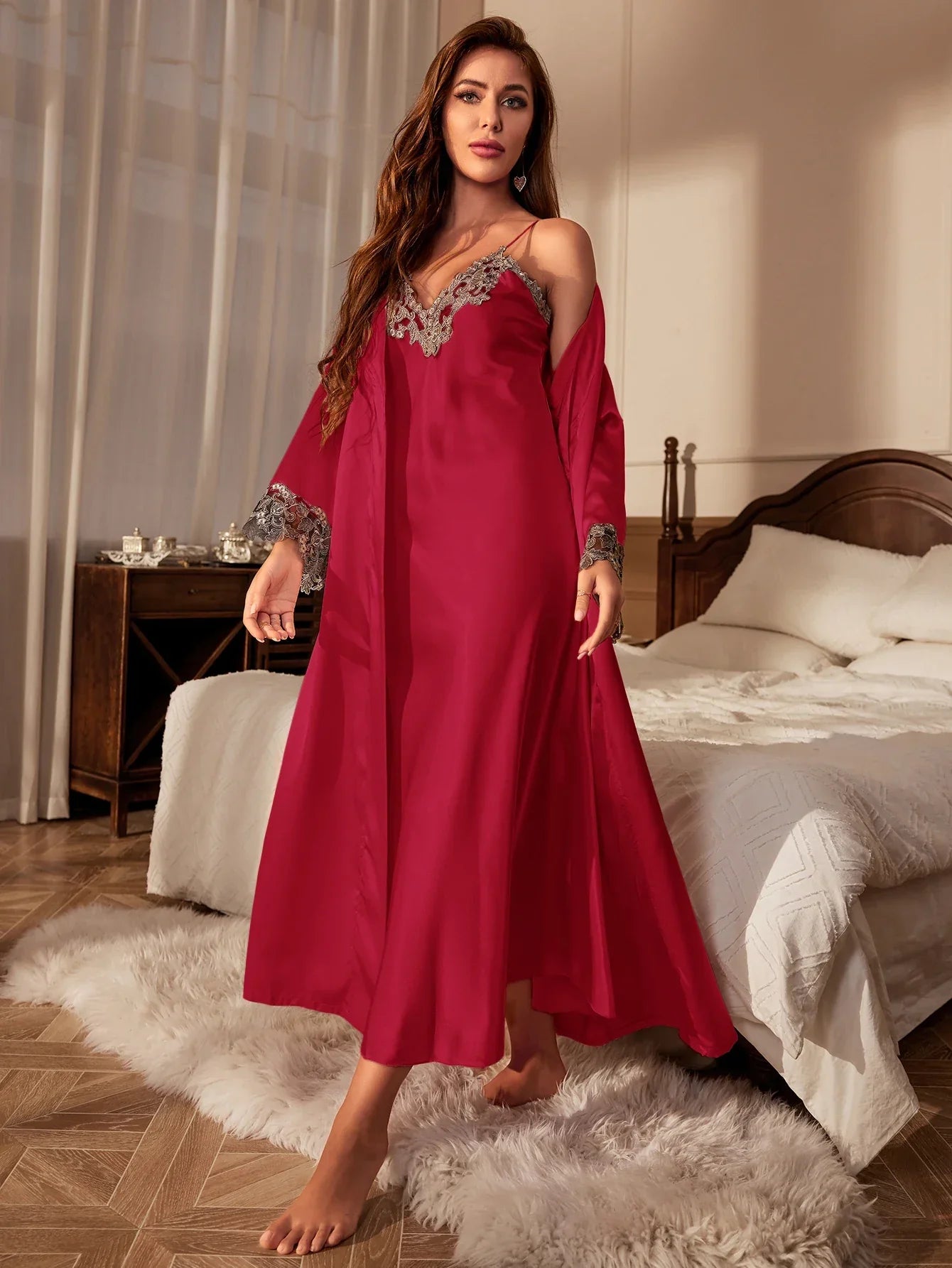Variant image for Dam Nattklänning Långärmad Polyester Ankellång Avslappnad-13