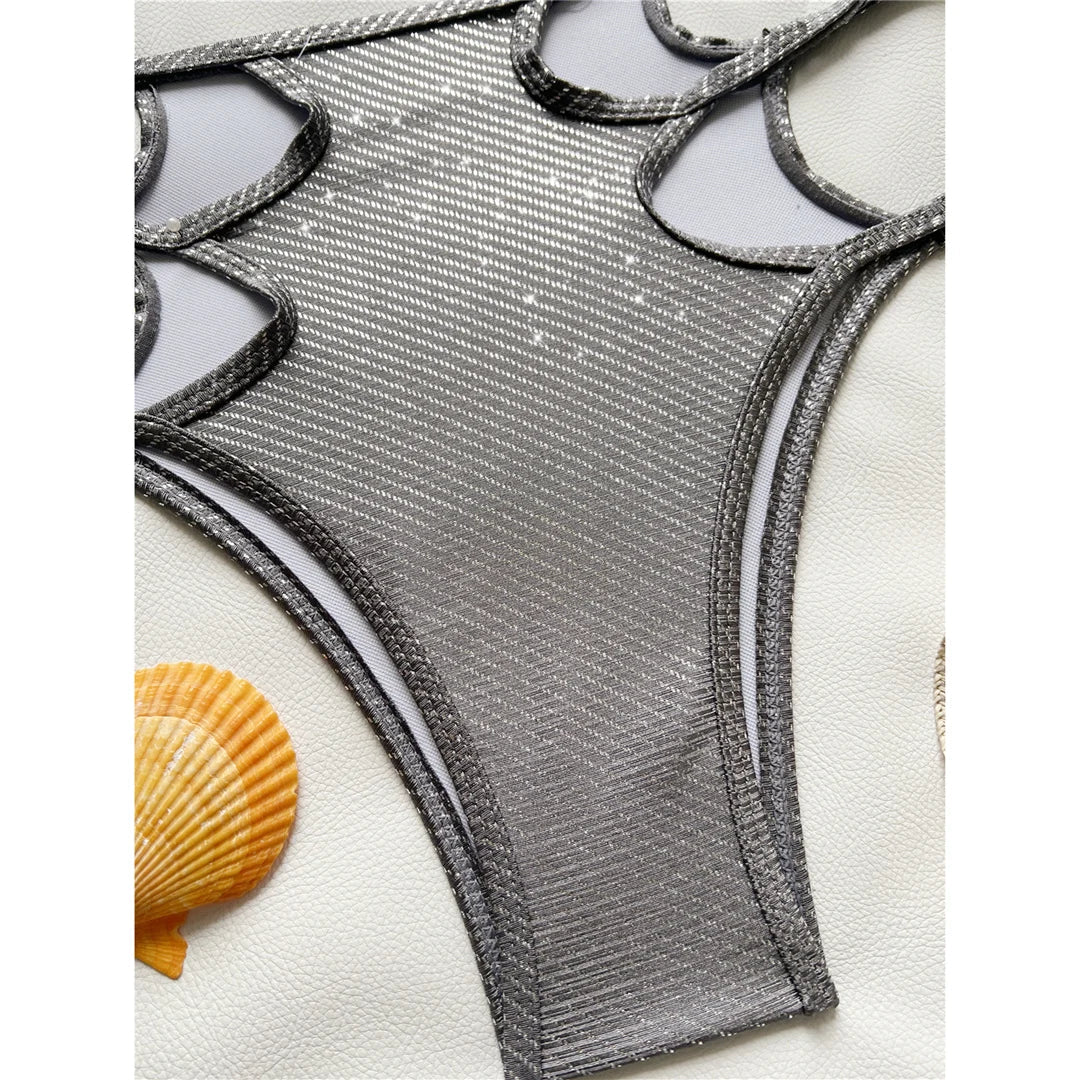 Dam Bikini med Glitter och Trådlöst Stöd i Polyester och Spandex-5