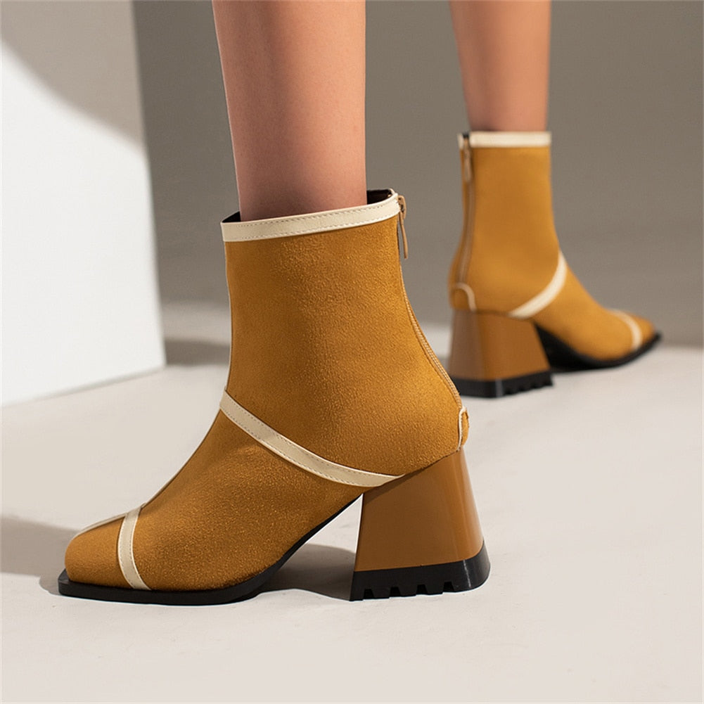 Kvinnors Stövlar Mitten av Kalven Fyrkantig Tå PU-2