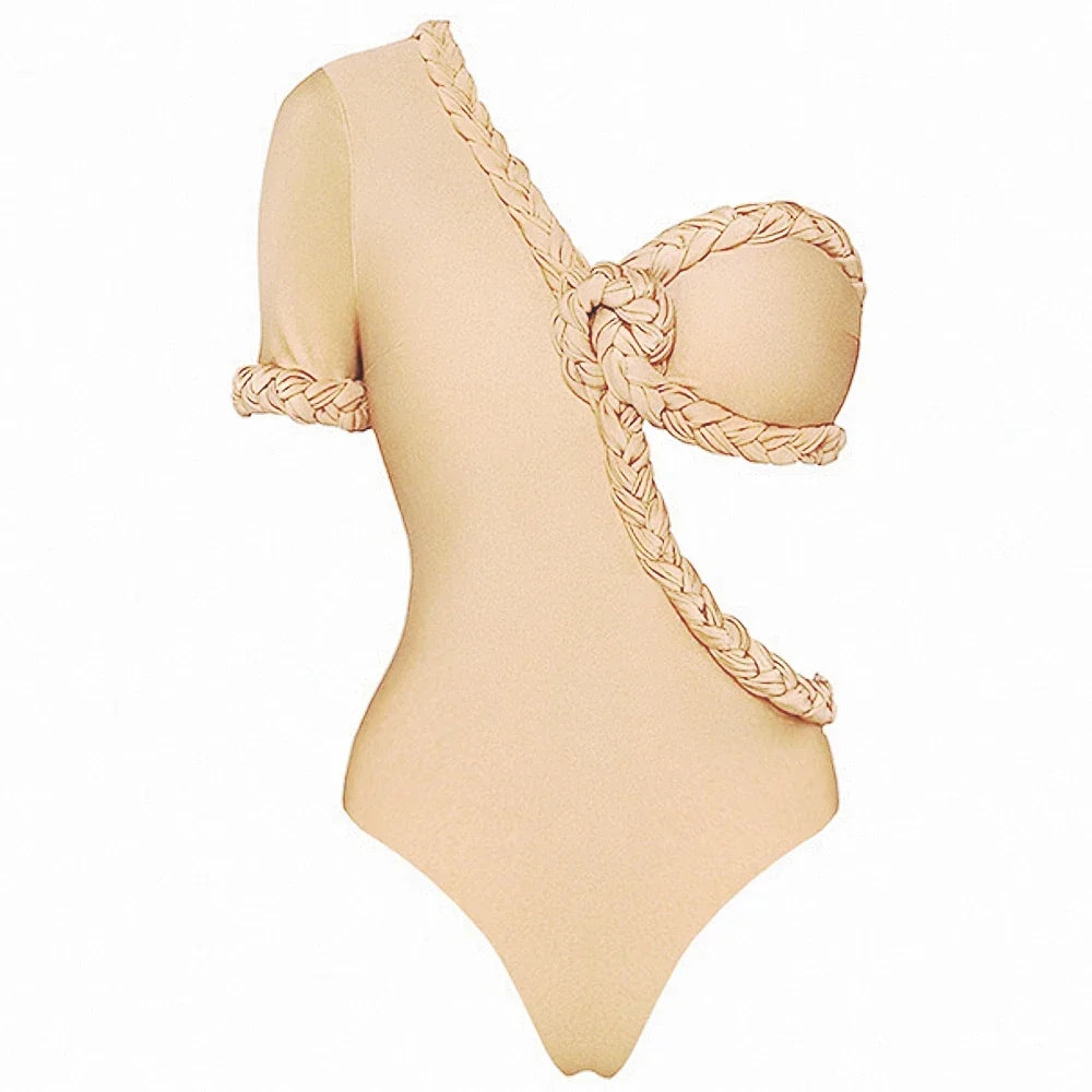 Baddräkt Dam En Axel Konstnärlig Halsringning Polyester-5