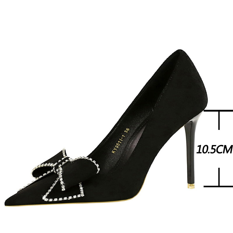 Dam Stilettskor i Flock med Strass – Mycket Hög Klack, Slip-On Design, Svart Elegant Festskor 3