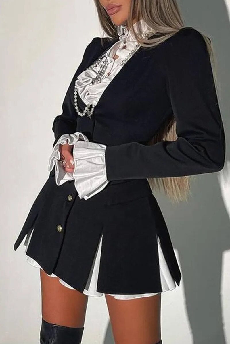 Dam Blazer Patchwork Slim Fit Bomull Polyester Spandex-4