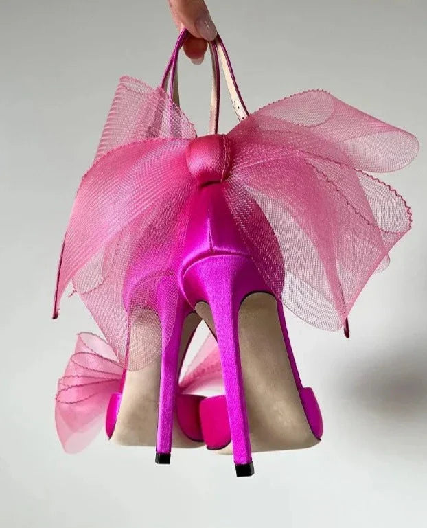 Dam Pumpskor Spetsig Tå Silke Hög Klack-4