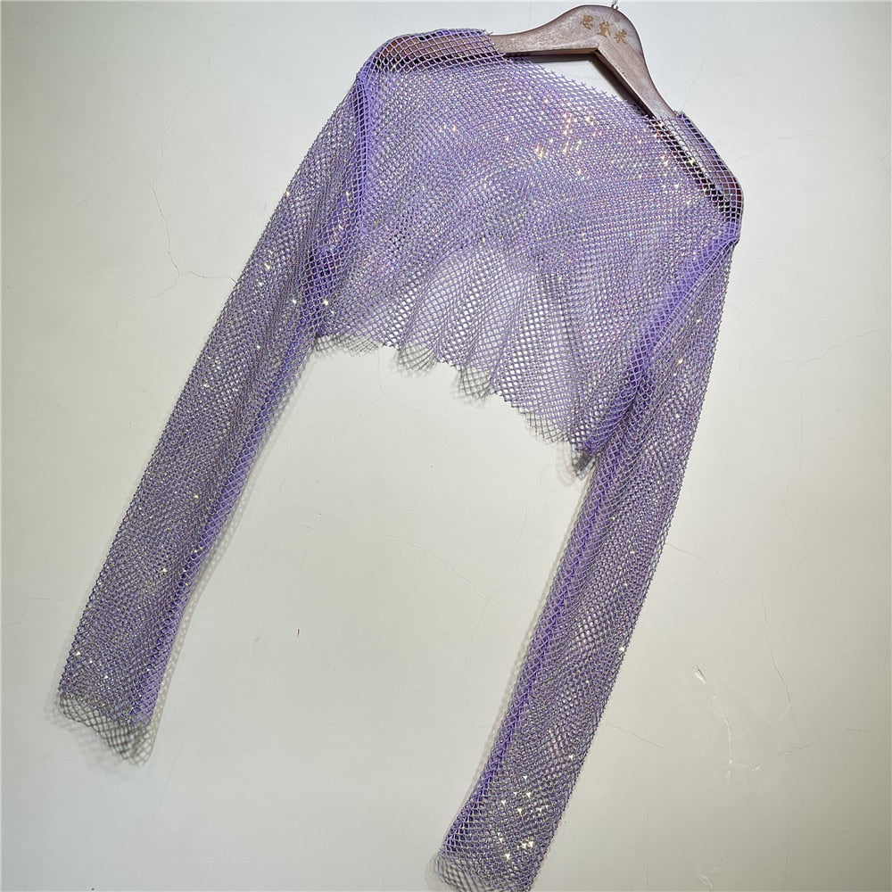 Dam Crop Top med Glansig Dekoration i Polyester – Lång Ärmlängd och Elastisk Passform 3