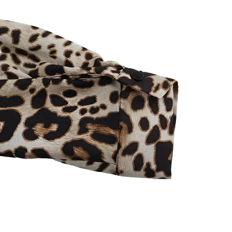 Dam Skjorta Leopardmönster Långa Ärmar Lätt Material-5