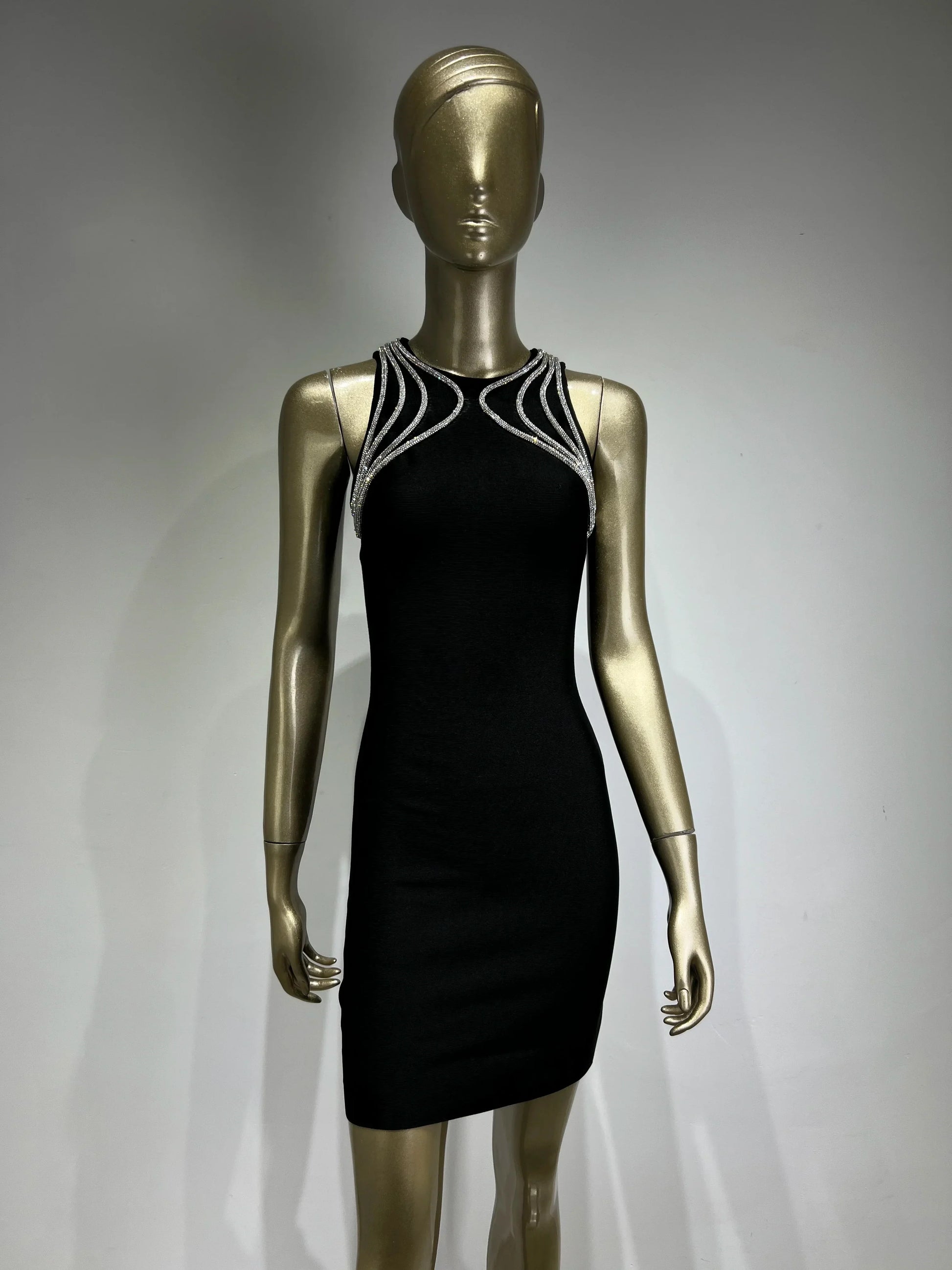 Fina Dam Klänningar Mini O-hals med Strass Detaljer i Polyester och Spandex-3