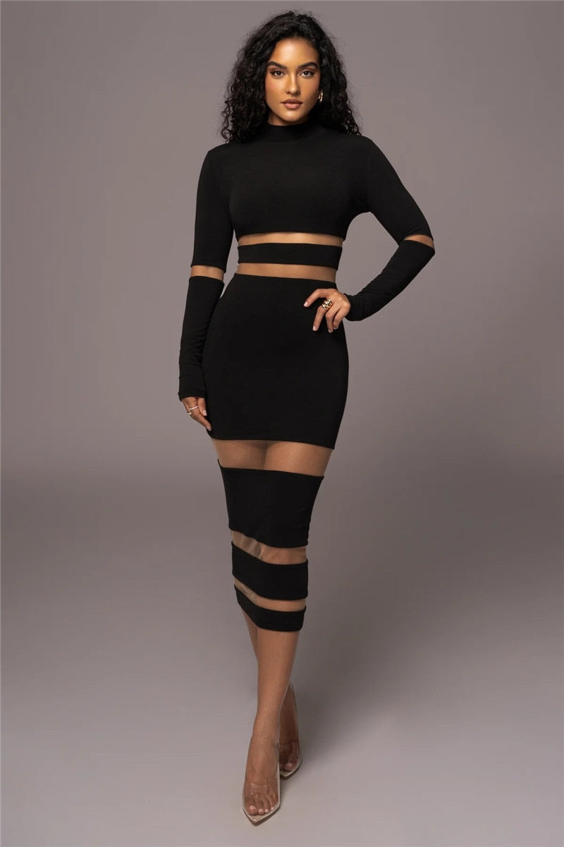 Kvinna Midi Klänning Transparent Mesh Polyester Spandex 1