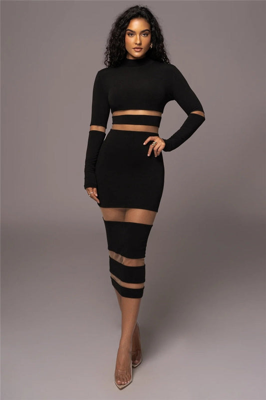 Kvinna Midi Klänning Transparent Mesh Polyester Spandex 1