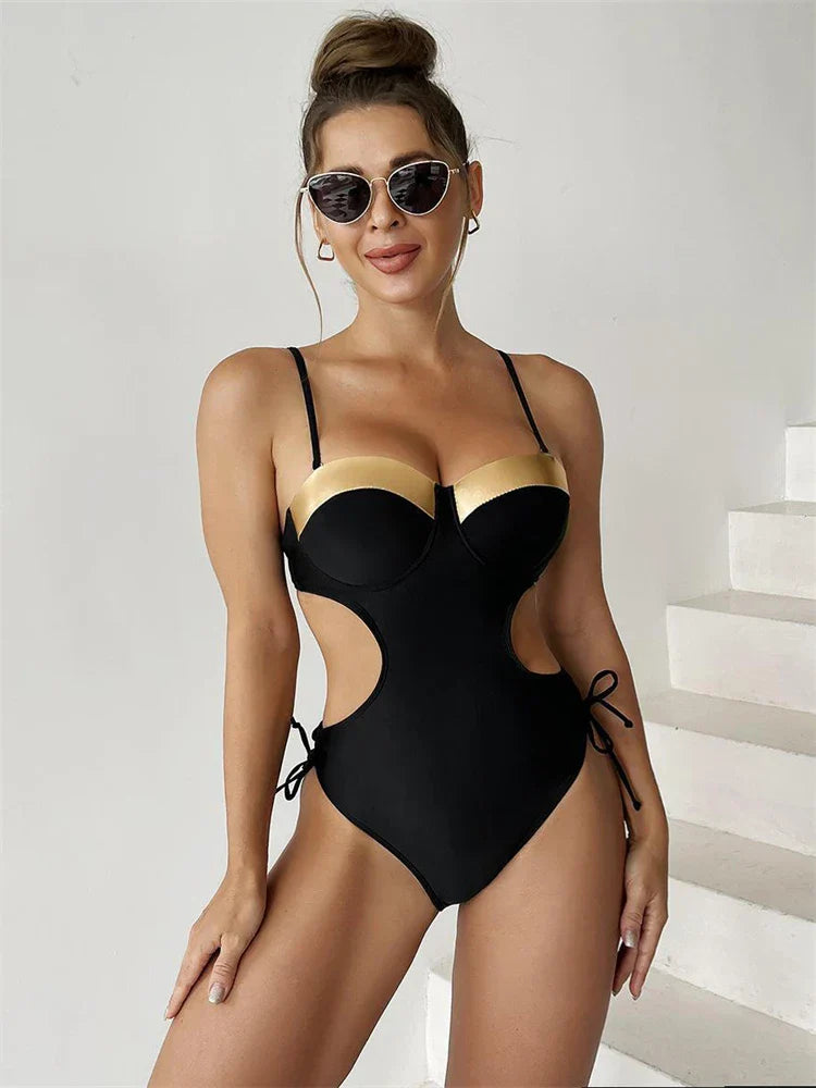 Dam Monokini Hålig Ärmlös Polyester Badkläder-2
