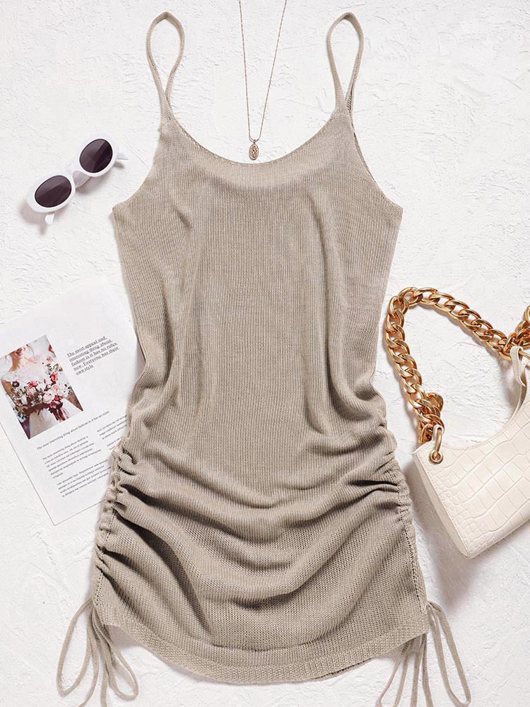 Dam Virkad Miniklänning Spaghettiband Polyester-4