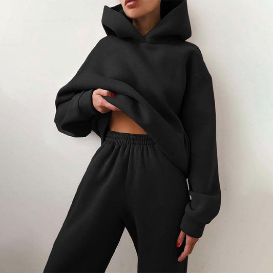 Kvinnors Hoodie och Svettbyxor Set Mjuk Polyester Avslappnad Passform-1