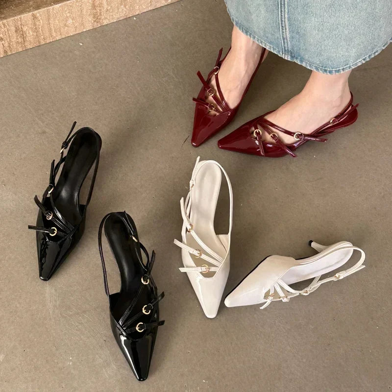 Dam Slingback Skor Medelhöjd Läder Elegant och Bekväm-2