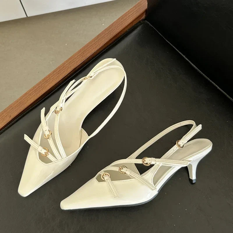 Dam Slingback Skor Medelhöjd Läder Elegant och Bekväm-6
