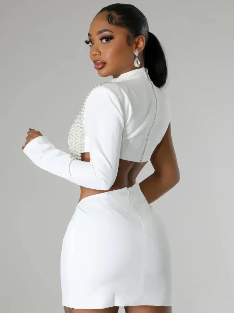 Dam Mini Klänning Monokrom Design 100% Polyester Elegant Festklänning-3