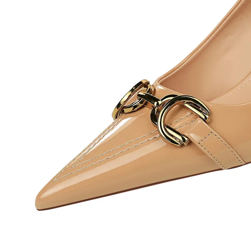 Dam Pumpskor Spetsig Tå Slip-On PU-material 8 cm Häl-4