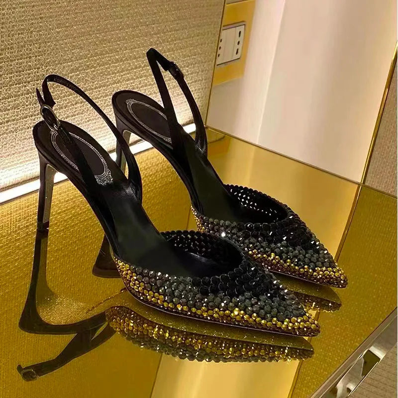 Dam Slingbackskor Spetsiga Syntetiskt Läder med Strass-4