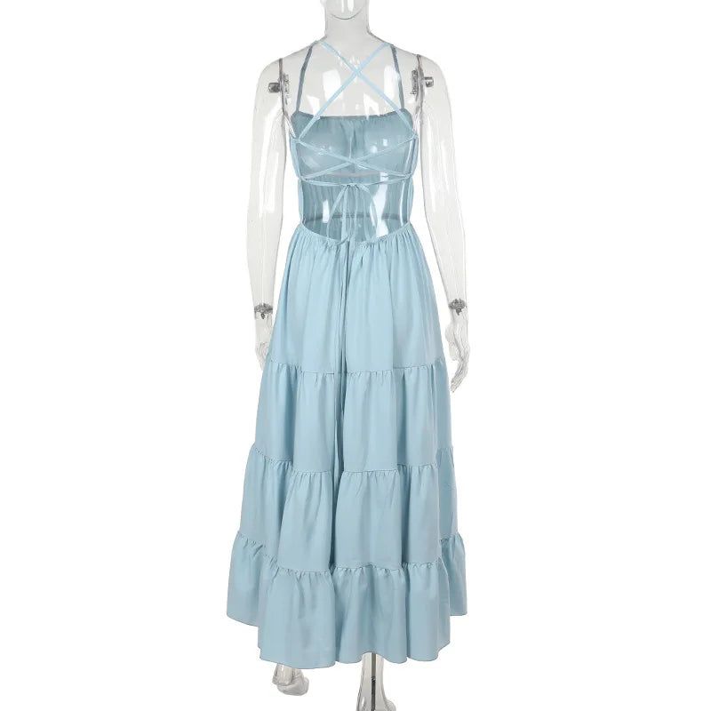 Dam Maxiklänning A-linje Strandlook Bomull Polyester för Sommar-6