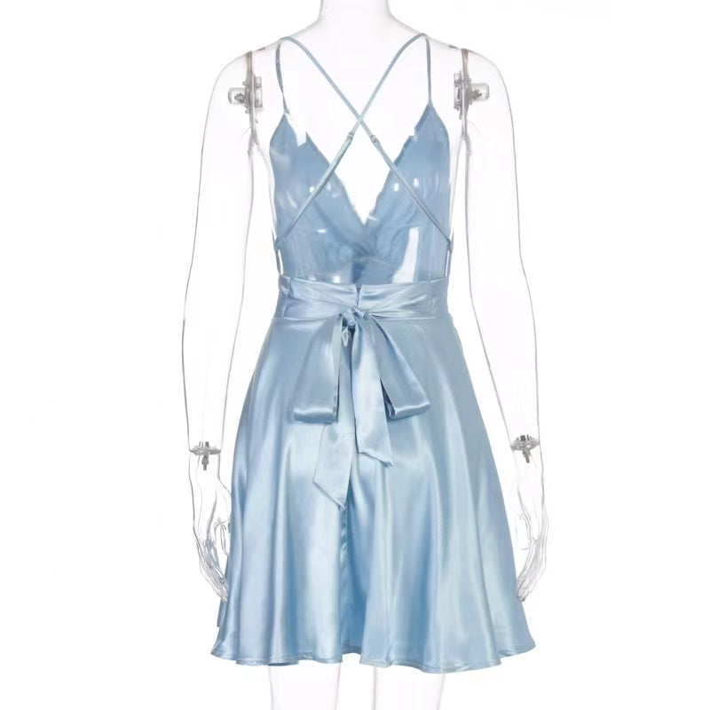 Kvinna Miniklänning A-linje V-ringad Polyester-6