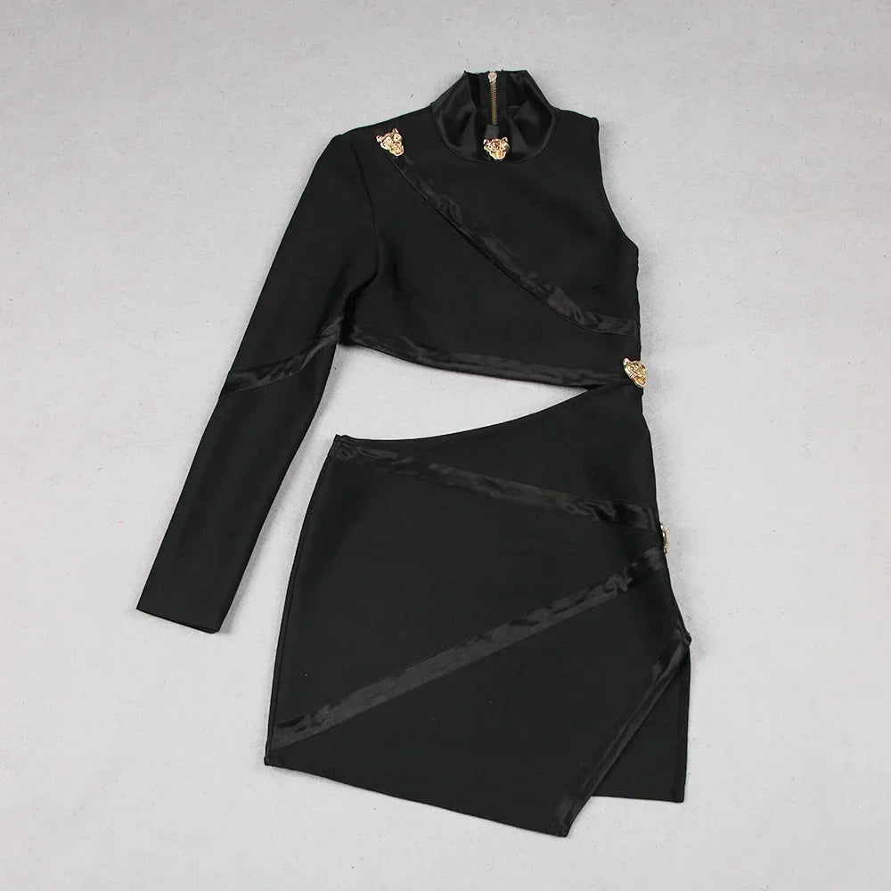 Kvinna Miniklänning Skräddarsydd Bomull Monokrom-6