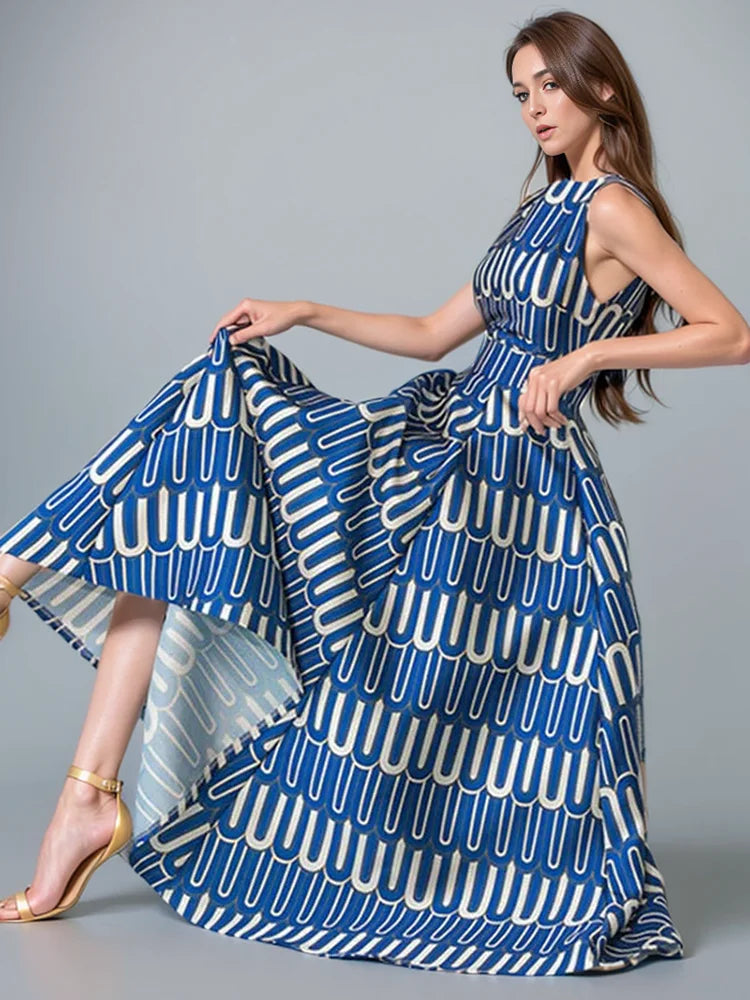 Dam Klänning Geometrisk Midi Bomull-5