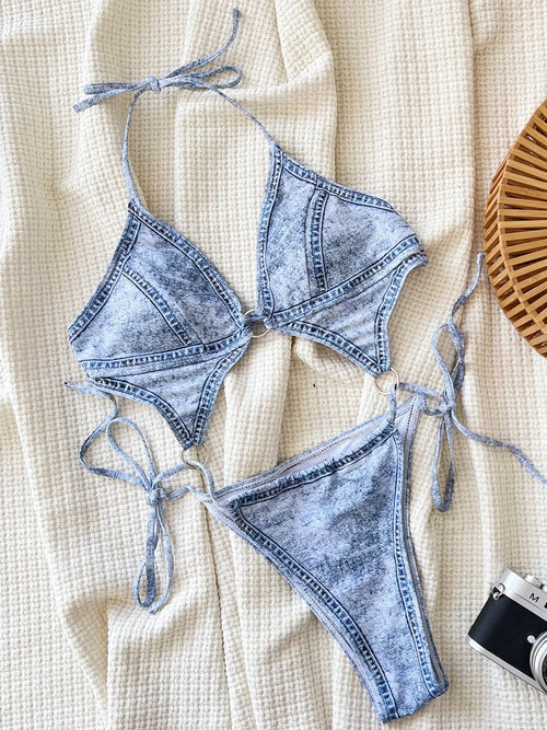 Bikini Dam Smickrande Nacklinje Polyester Spandex-1