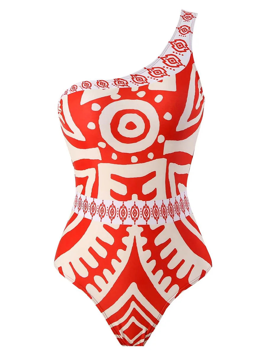 Dam Bikini Set Asymmetrisk Geometrisk Design Spandex Polyester-2