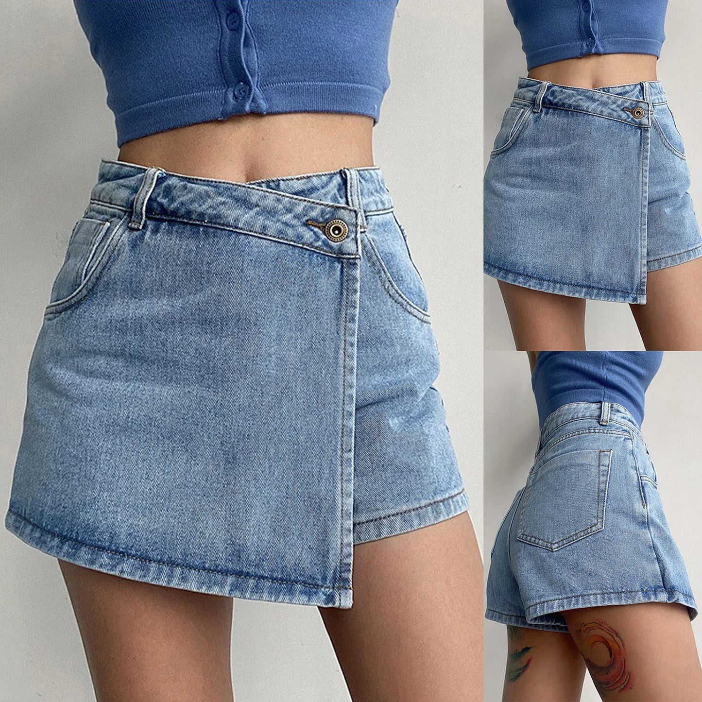 Dam A-linjeformad Kjol Vintage Denim-5