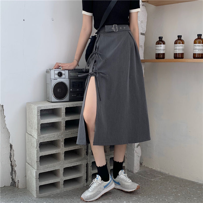 Dam A-Linjeformad Rock med Spetsdetalj Polyester-6