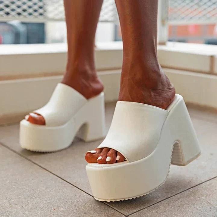 Dam Sandaler Hög Häl Fyrkantig Design PU-material-3