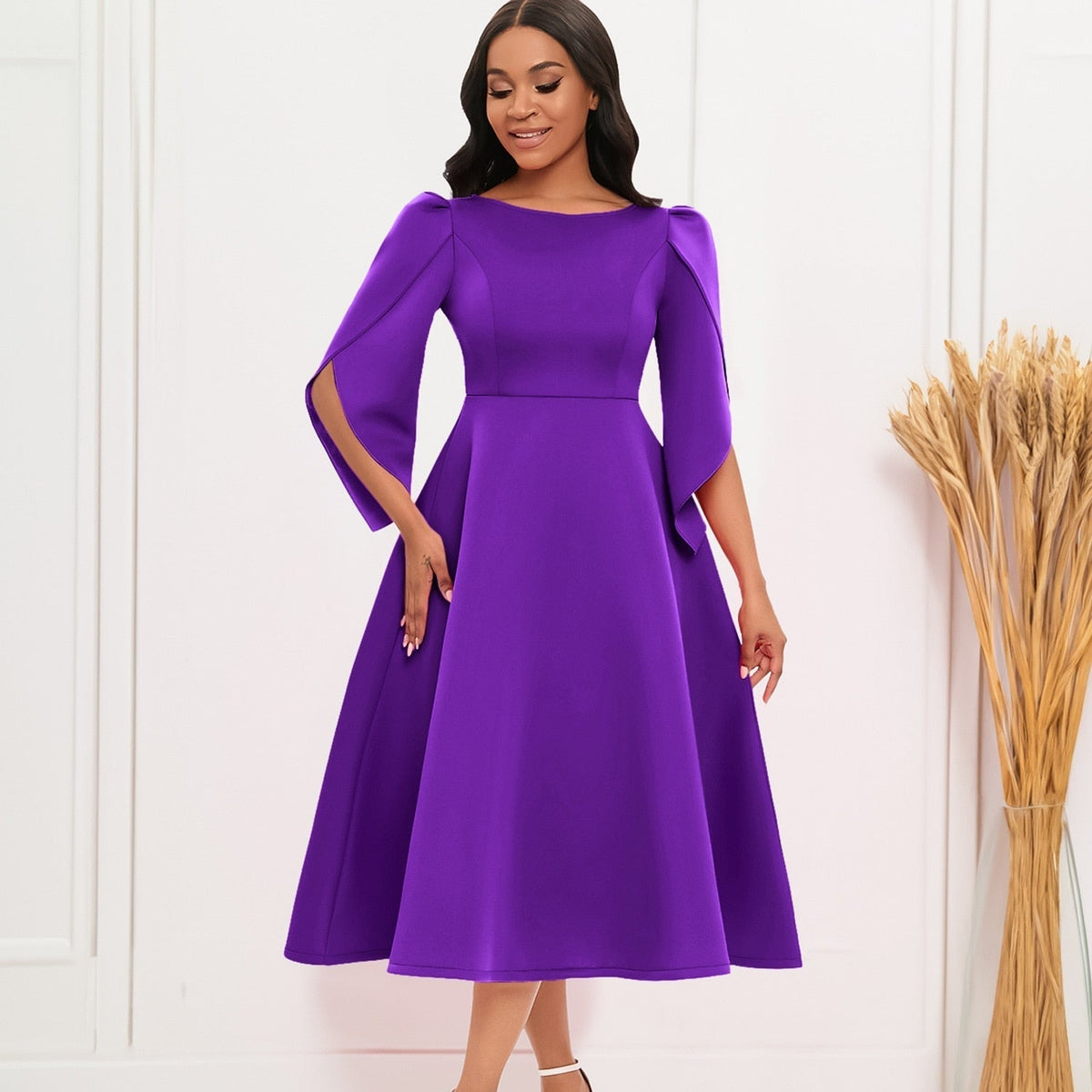 Variant image for Damen-Kleid, Glockenärmel, luxuriöser Stoff-5