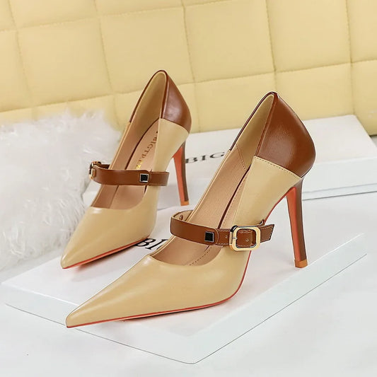 Dam Pumps Spetsig TĂ„ PU Material 10 cm HĂ€l Elegant Design-1