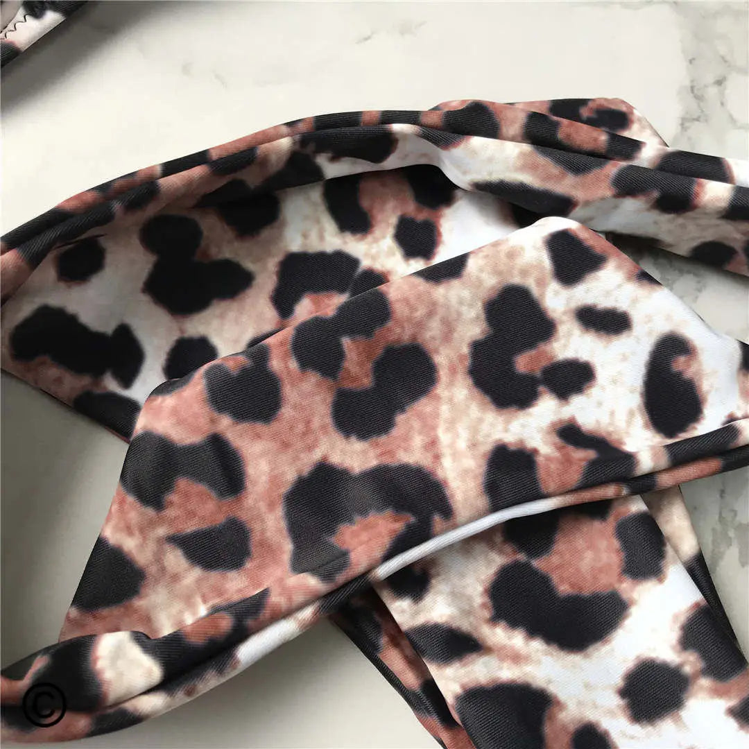 Dam Bikini Trådlös Leopardmönster Polyester Spandex-6