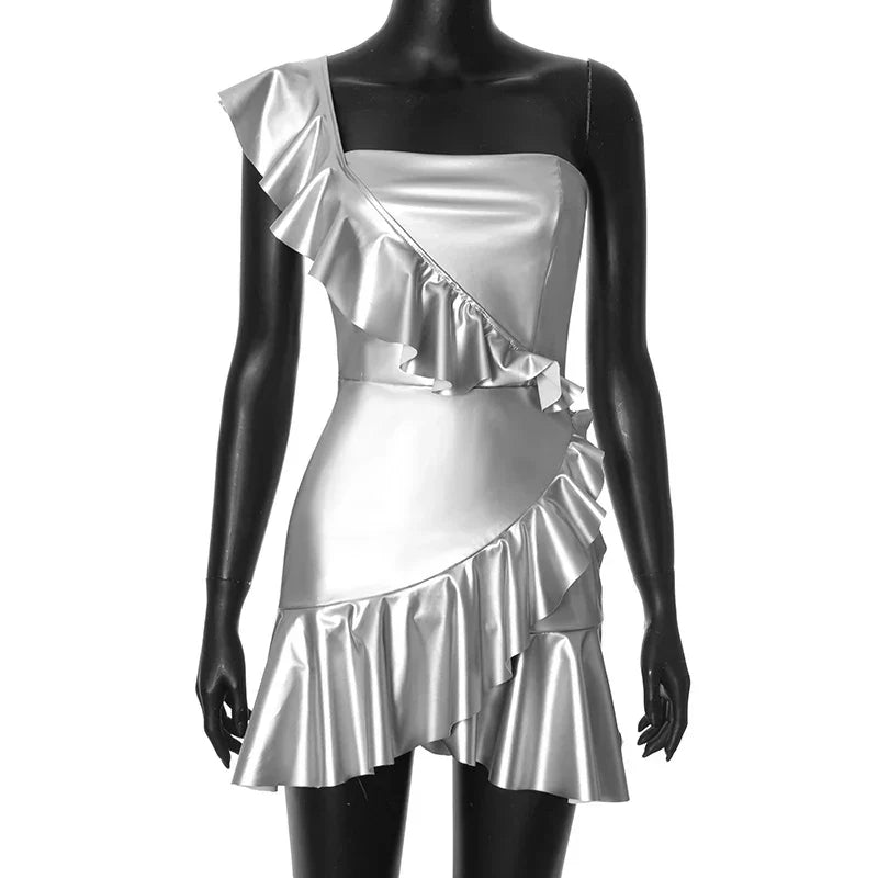 Dam Miniklänning A-linje Polyester Med Rüschenkante-5