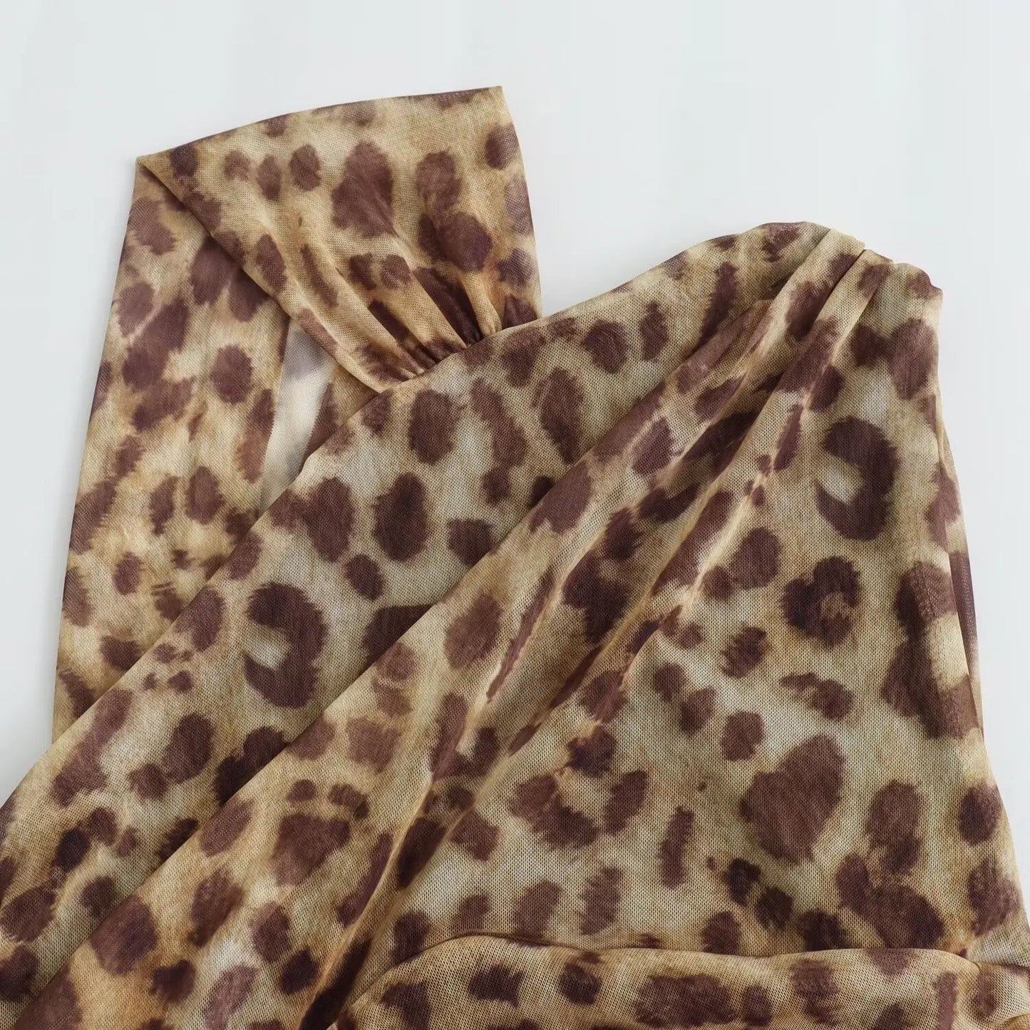 Dam Bodysuit Leopardmönster Rynkade Polyester Slim Fit-5