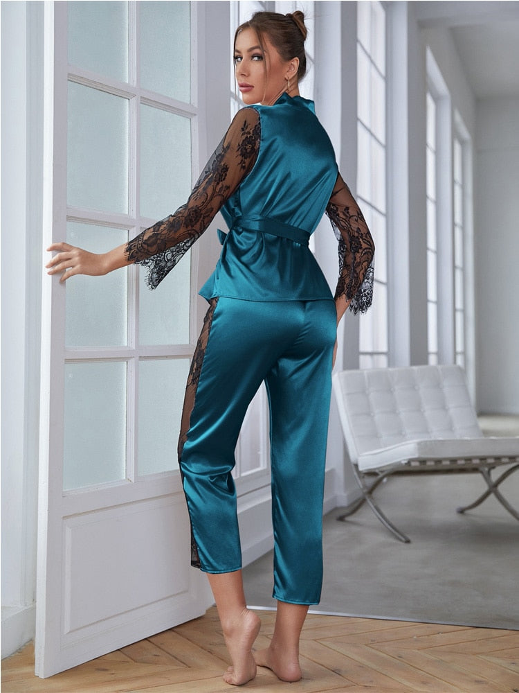 Dam Nattkläder V-ringad Patchwork Polyester och Spandex-5