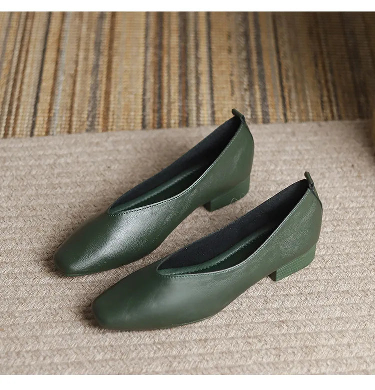 Dam Slipper Läder Elegant med Låg Blockhäl-2